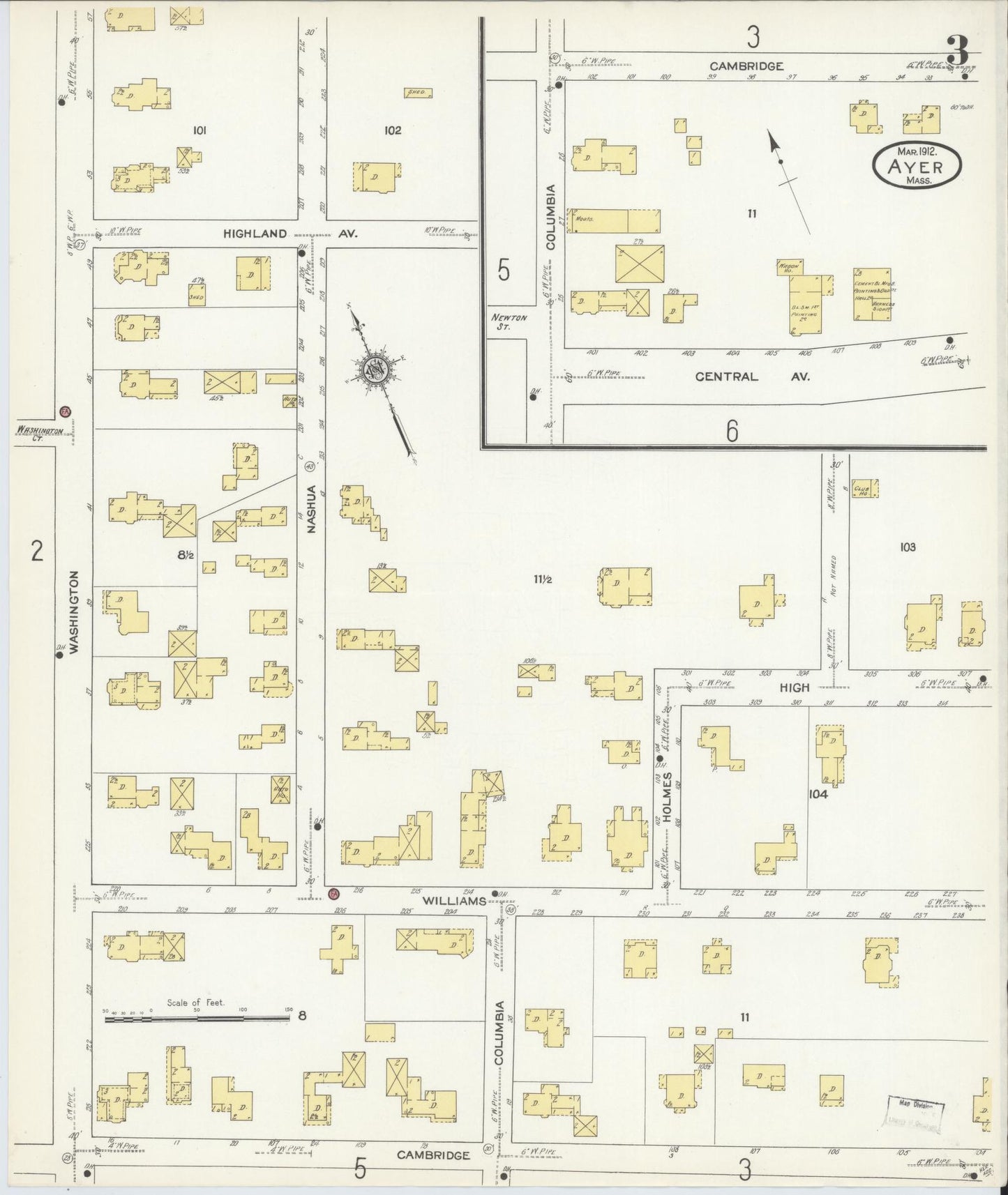 Sanborn Fire Insurance Map from Ayer, Middlesex County, Massachusetts (1912), Sheet #0003 - Complete Map Set gallery image, historic Sanborn map, vintage wall art, Massachusetts Massachusetts