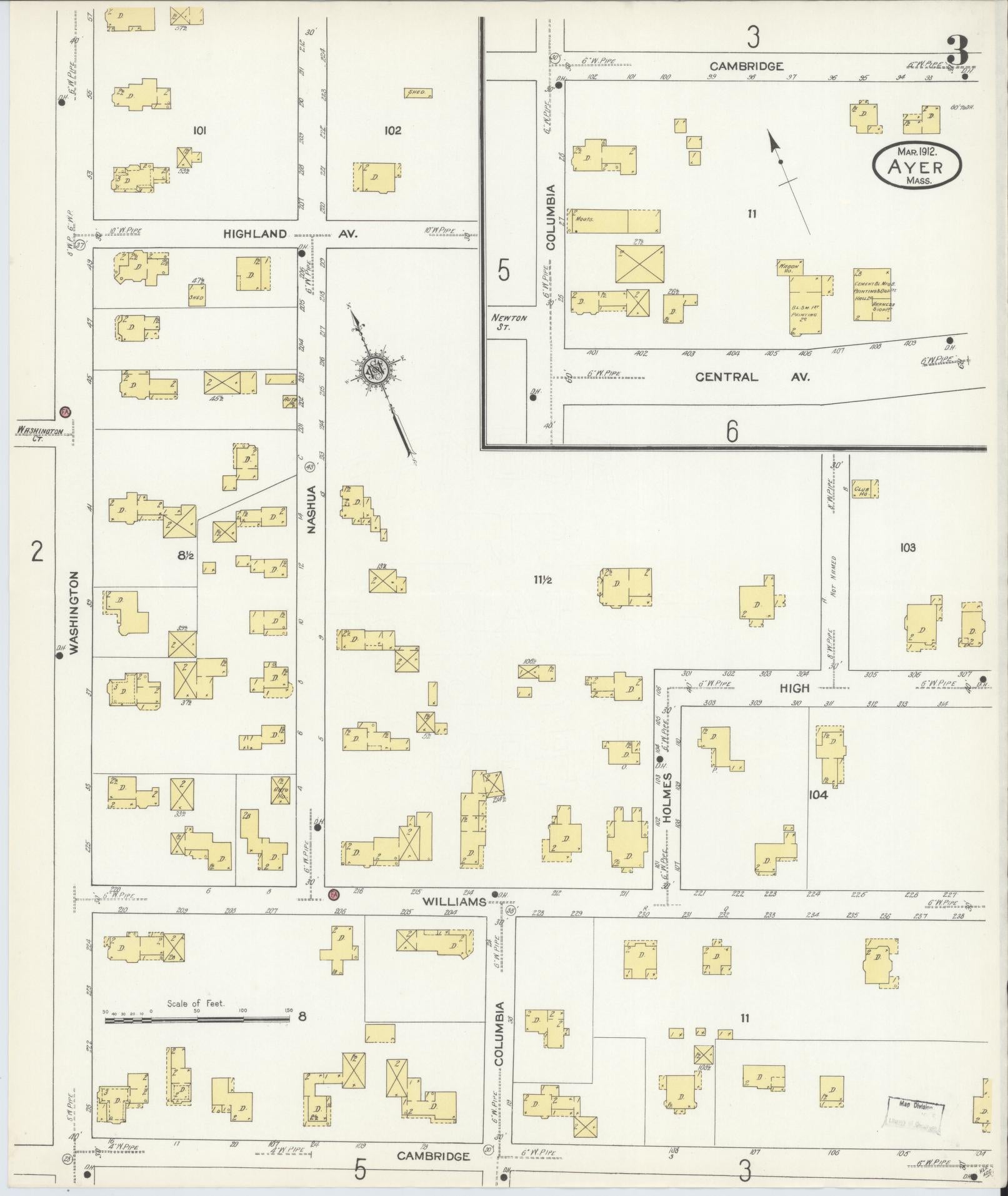Sanborn Fire Insurance Map from Ayer, Middlesex County, Massachusetts (1912), Sheet #0003 - Complete Map Set gallery image, historic Sanborn map, vintage wall art, Massachusetts Massachusetts