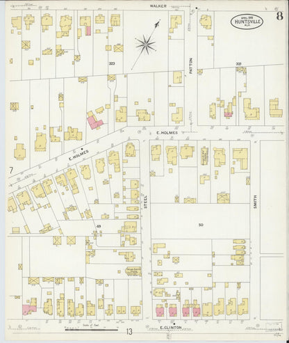 Sanborn Fire Insurance Map from Huntsville, Madison County, Alabama (1908), Sheet #0008 - Complete Map Set gallery image, historic Sanborn map, vintage wall art, Alabama Alabama