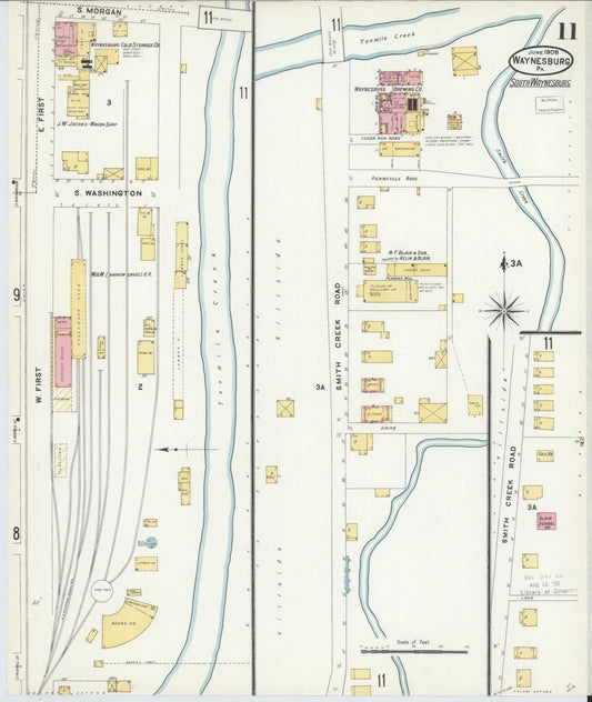 Sanborn Fire Insurance Map from Waynesburg, Greene County, Pennsylvania (1908), Sheet #0011 - Historic Sanborn Fire Insurance Map Print, vintage old map wall art, antique decor, genealogy gift, Pennsylvania Pennsylvania map
