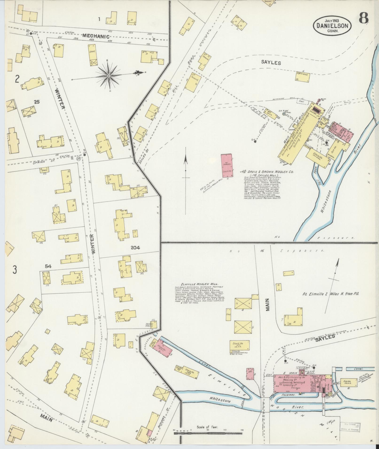 Sanborn Fire Insurance Map from Danielson, Windham County, Connecticut (1903), Sheet #0008 - Historic Sanborn Fire Insurance Map Print, vintage old map wall art, antique decor, genealogy gift, Connecticut Connecticut map