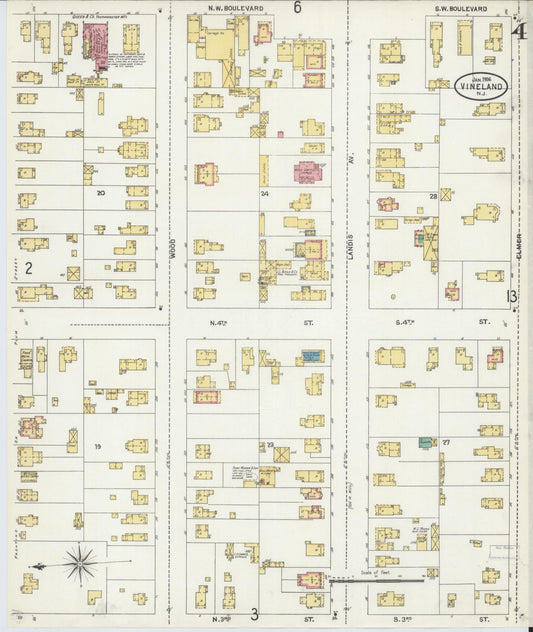 Sanborn Fire Insurance Map from Vineland, Cumberland County, New Jersey (1906), Sheet #0004 - Historic Sanborn Fire Insurance Map Print, vintage old map wall art, antique decor, genealogy gift, New Jersey New Jersey map