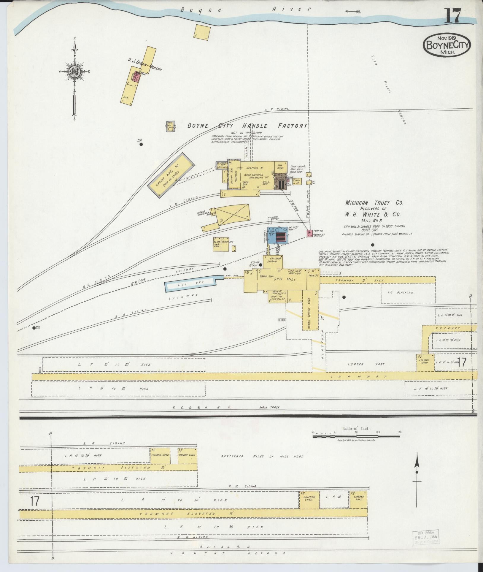 Sanborn Fire Insurance Map from Boyne City, Charlevoix County, Michigan (1919), Sheet #0017 - Historic Sanborn Fire Insurance Map Print, vintage old map wall art, antique decor, genealogy gift, Michigan Michigan map