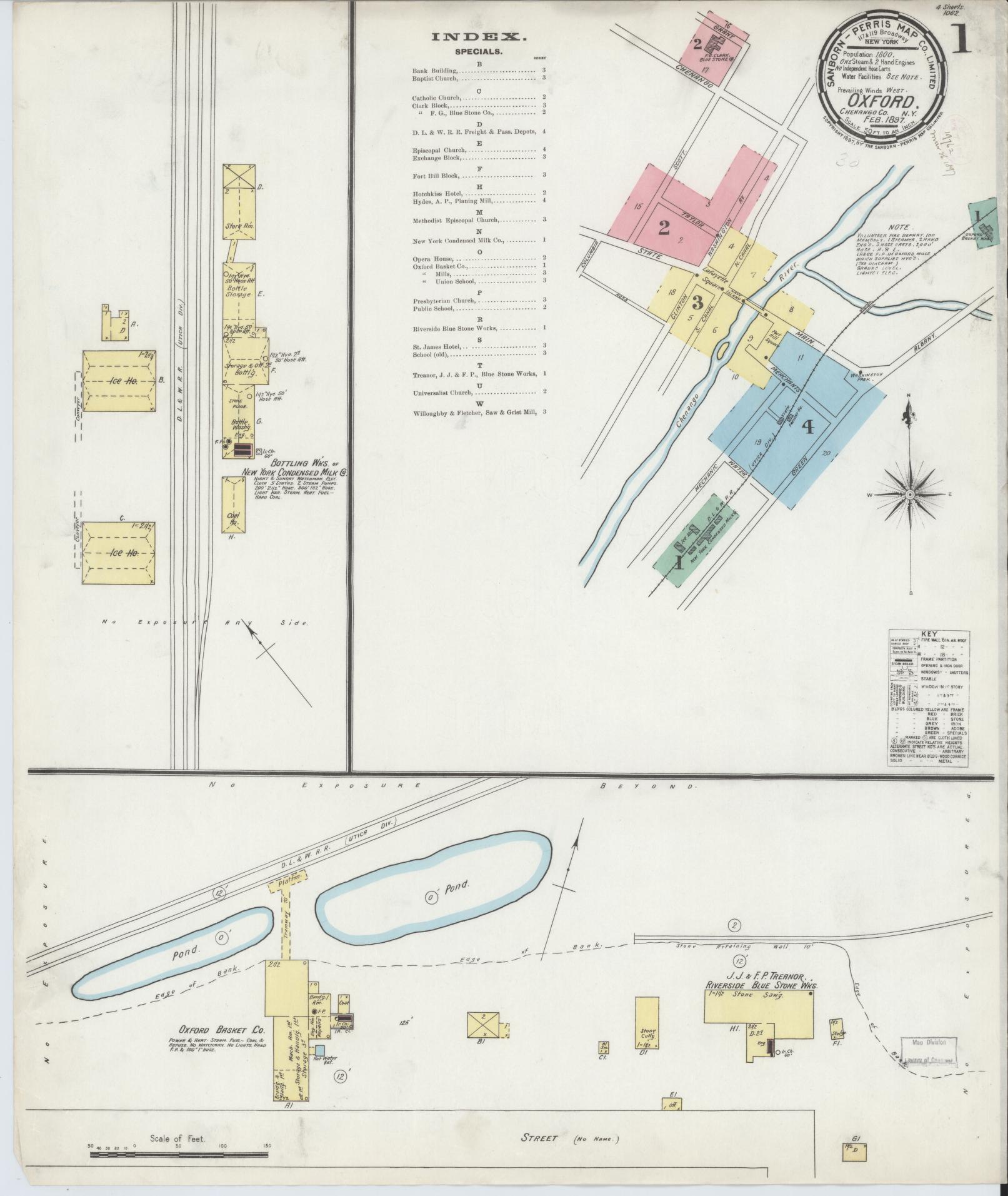 Sanborn Fire Insurance Map from Oxford, Chenango County, New York (1897), Sheet #0001 - Complete Map Set gallery image, historic Sanborn map, vintage wall art, New York New York