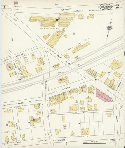Sanborn Fire Insurance Map from Belmont, Middlesex County, Massachusetts (1915), Sheet #0002 - Historic Sanborn Fire Insurance Map Print, vintage old map wall art, antique decor, genealogy gift, Massachusetts Massachusetts map