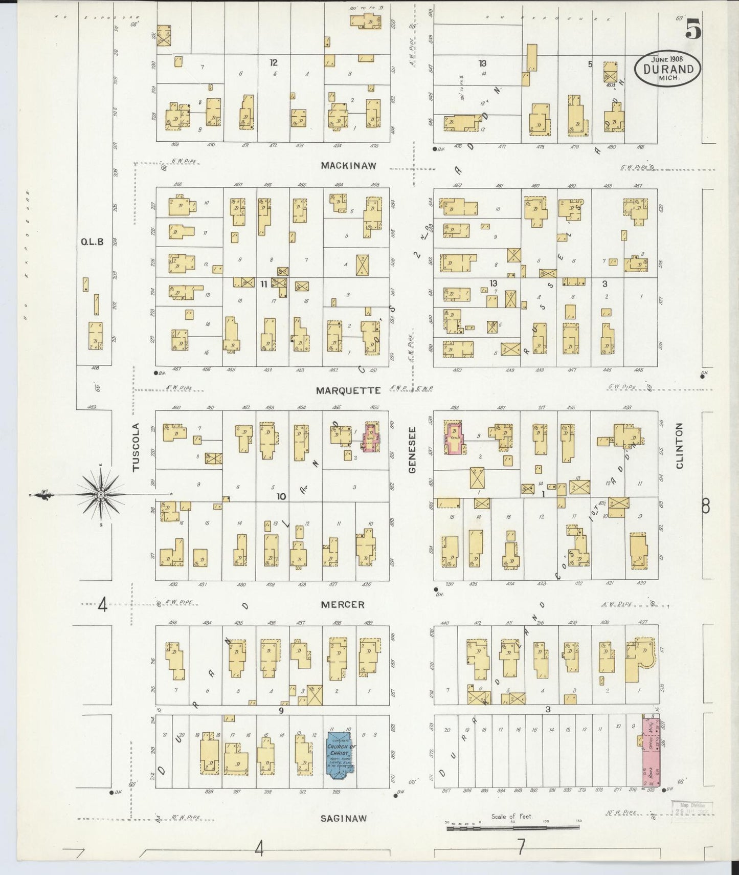 Sanborn Fire Insurance Map from Durand, Shiawassee County, Michigan (1908), Sheet #0005 - Complete Map Set gallery image, historic Sanborn map, vintage wall art, Michigan Michigan