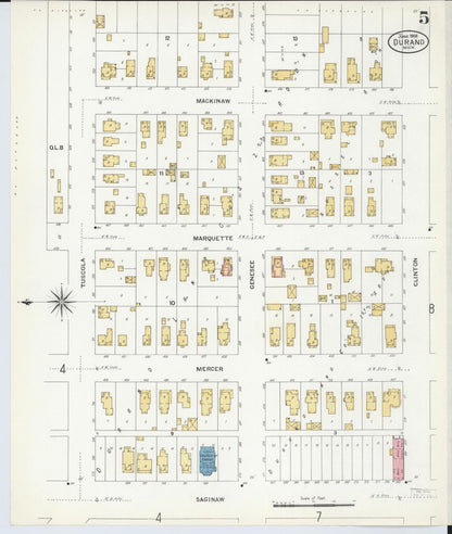 Sanborn Fire Insurance Map from Durand, Shiawassee County, Michigan (1908), Sheet #0005 - Complete Map Set gallery image, historic Sanborn map, vintage wall art, Michigan Michigan