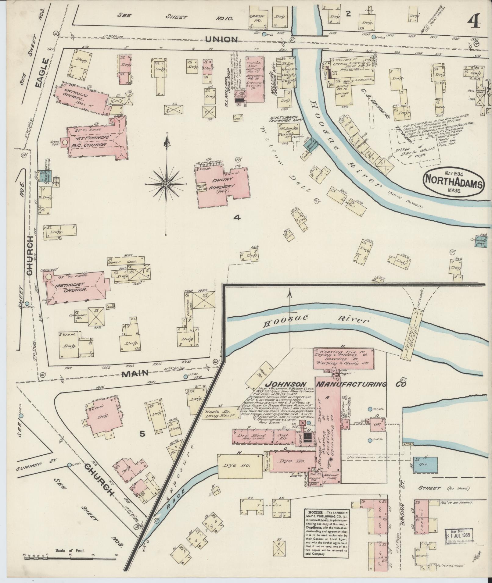 Sanborn Fire Insurance Map from North Adams, Berkshire County, Massachusetts (1884), Sheet #0004 - Complete Map Set gallery image, historic Sanborn map, vintage wall art, Massachusetts Massachusetts