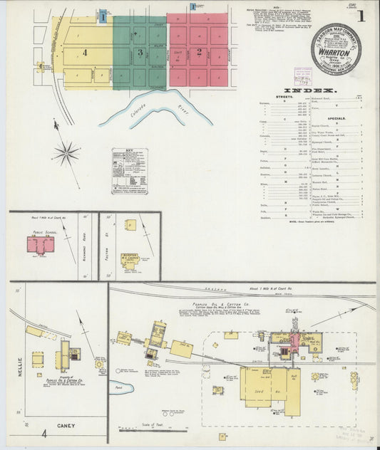 Sanborn Fire Insurance Map from Wharton, Wharton County, Texas (1906), Sheet #0001 - Historic Sanborn Fire Insurance Map Print, vintage old map wall art, antique decor, genealogy gift, Texas Texas map