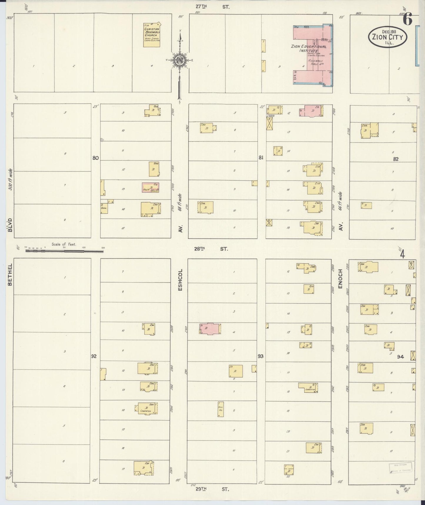 Sanborn Fire Insurance Map from Zion, Lake County, Illinois (1911), Sheet #0006 - Complete Map Set gallery image, historic Sanborn map, vintage wall art, Illinois Illinois