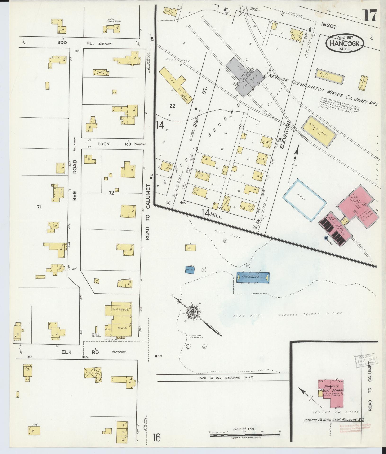 Sanborn Fire Insurance Map from Hancock, Houghton County, Michigan (1917), Sheet #0017 - Complete Map Set gallery image, historic Sanborn map, vintage wall art, Michigan Michigan