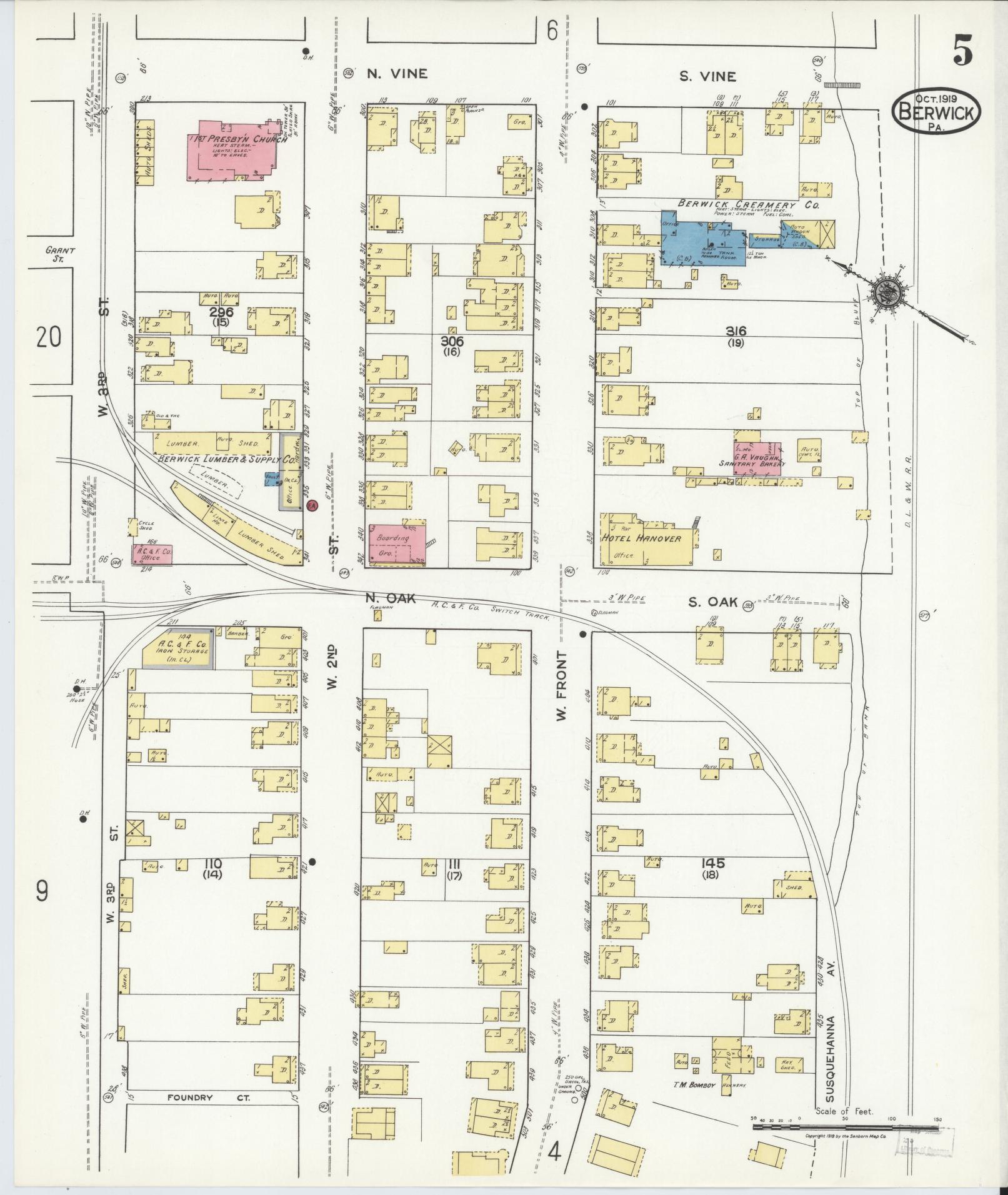 Sanborn Fire Insurance Map from Berwick, Columbia County, Pennsylvania (1918), Sheet #0005 - Historic Sanborn Fire Insurance Map Print, vintage old map wall art, antique decor, genealogy gift, Pennsylvania Pennsylvania map