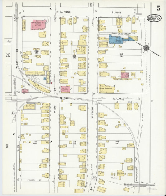 Sanborn Fire Insurance Map from Berwick, Columbia County, Pennsylvania (1918), Sheet #0005 - Historic Sanborn Fire Insurance Map Print, vintage old map wall art, antique decor, genealogy gift, Pennsylvania Pennsylvania map