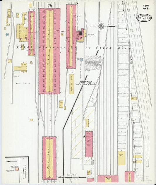 Sanborn Fire Insurance Map from Saint Cloud, Stearns, Benton, and Sherburne Counties, Minnesota (1919), Sheet #0027 - Historic Sanborn Fire Insurance Map Print, vintage old map wall art, antique decor, genealogy gift, Minnesota Minnesota map