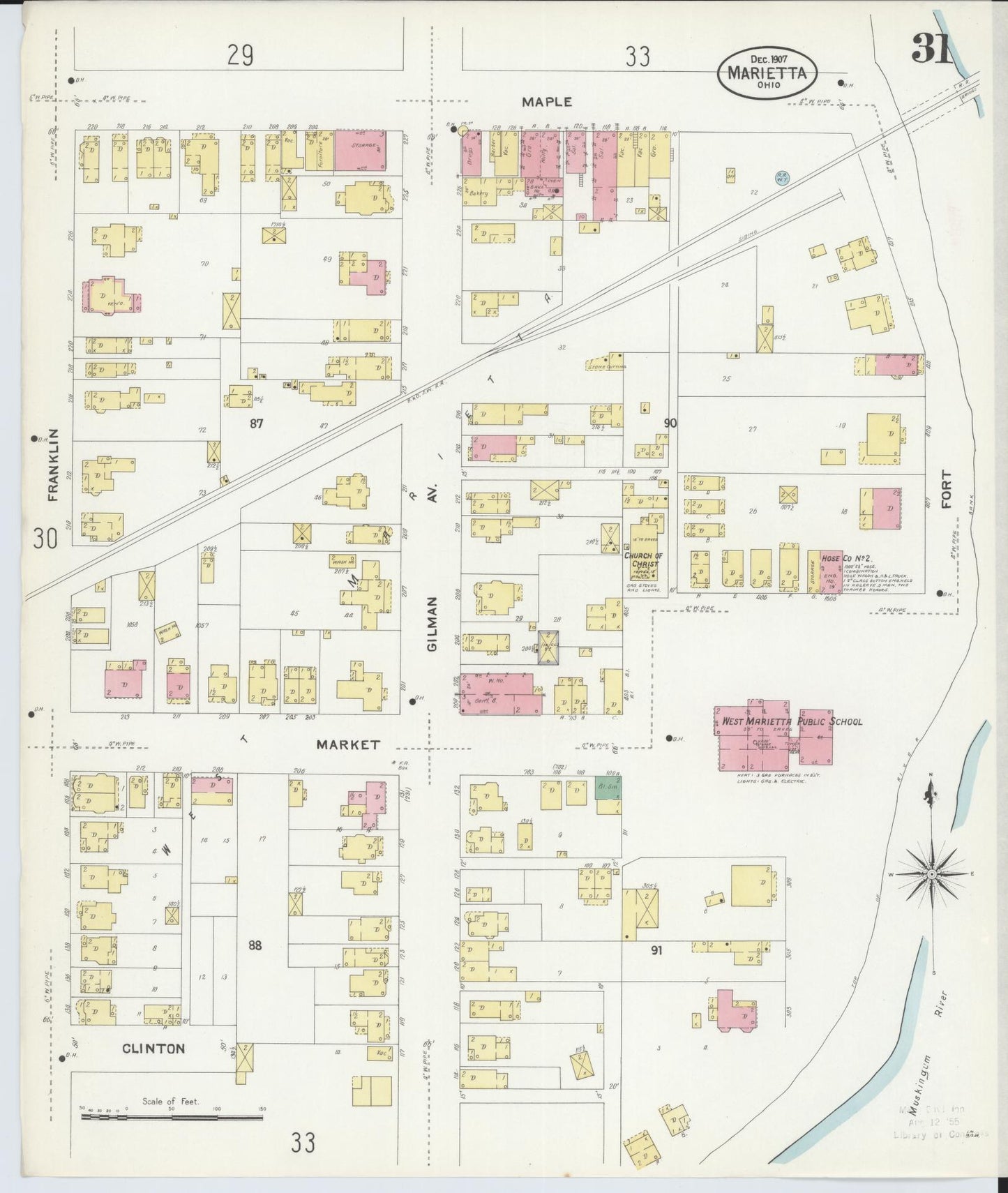 Sanborn Fire Insurance Map from Marietta, Washington County, Ohio (1907), Sheet #0031 - Historic Sanborn Fire Insurance Map Print, vintage old map wall art, antique decor, genealogy gift, Ohio Ohio map
