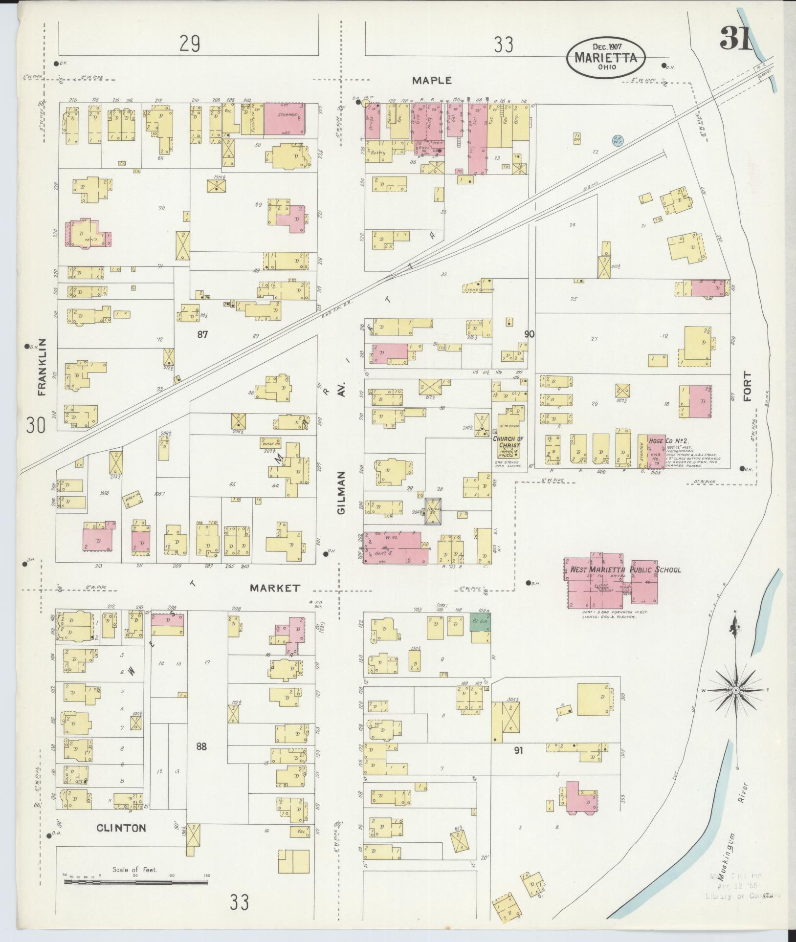 Sanborn Fire Insurance Map from Marietta, Washington County, Ohio (1907), Sheet #0031 - Historic Sanborn Fire Insurance Map Print, vintage old map wall art, antique decor, genealogy gift, Ohio Ohio map