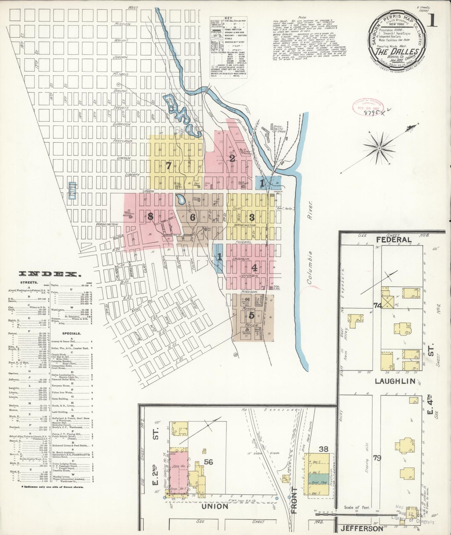 Sanborn Fire Insurance Map from The Dalles, Wasco County, Oregon (1892), Sheet #0001 - Complete Map Set gallery image, historic Sanborn map, vintage wall art, Oregon Oregon