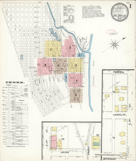Sanborn Fire Insurance Map from The Dalles, Wasco County, Oregon (1892), Sheet #0001 - Complete Map Set gallery image, historic Sanborn map, vintage wall art, Oregon Oregon