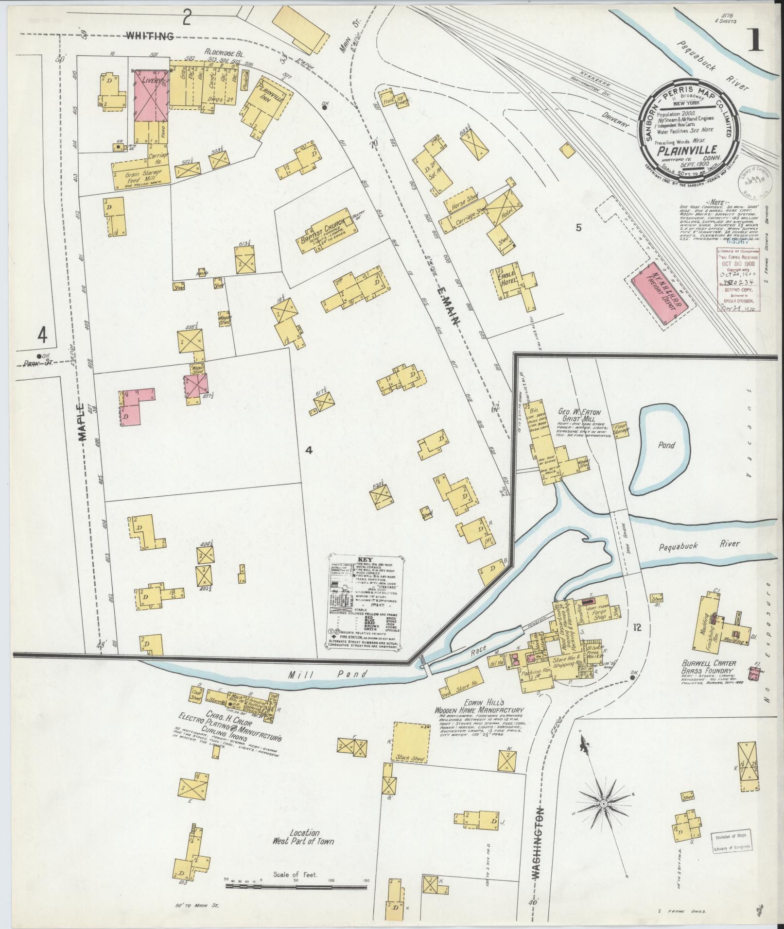 Sanborn Fire Insurance Map from Plainville, Hartford County, Connecticut (1900), Sheet #0001 - Complete Map Set gallery image, historic Sanborn map, vintage wall art, Connecticut Connecticut