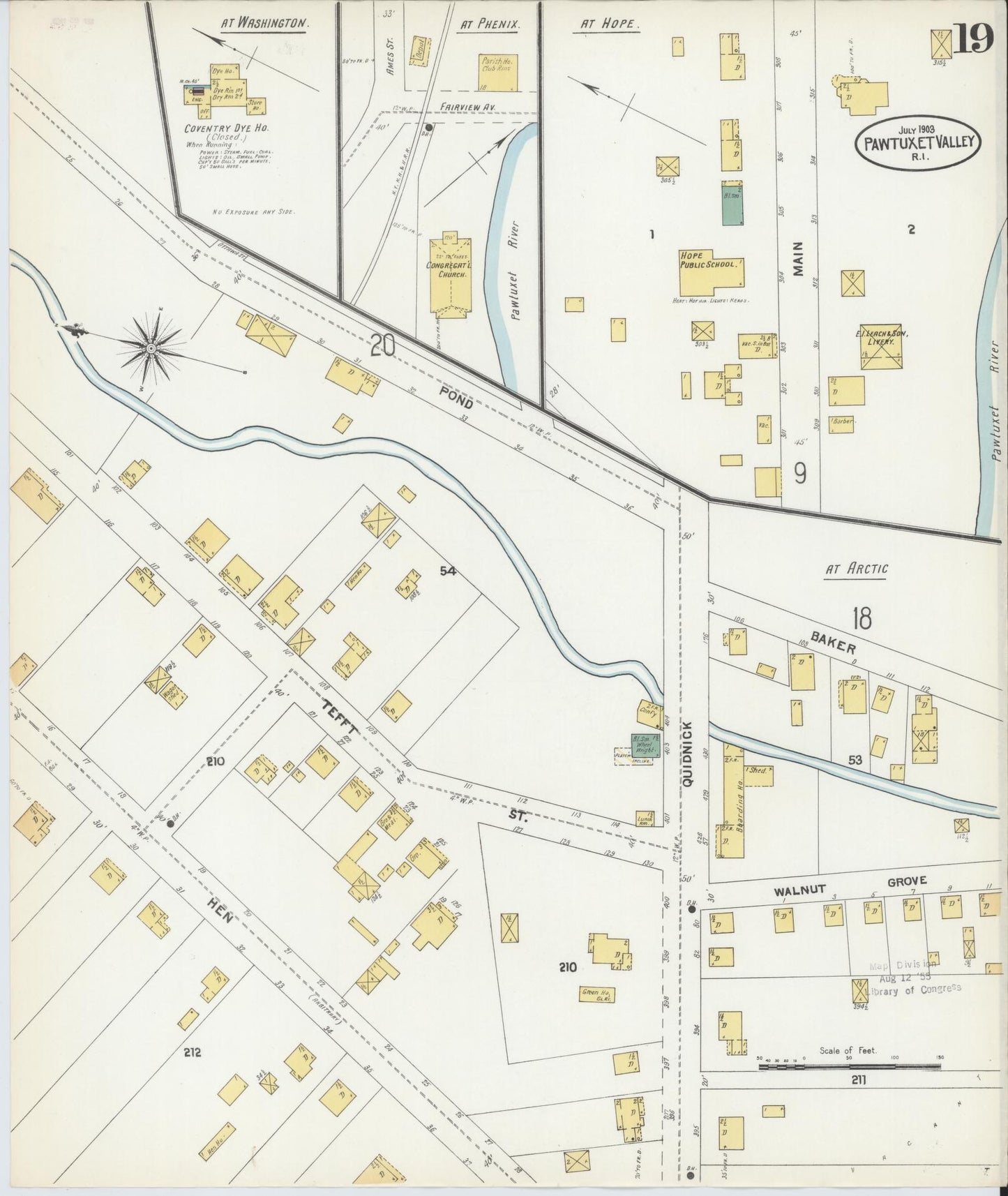 Sanborn Fire Insurance Map from Pawtuxet Valley, Kent and Providence Counties, Rhode Island (1903), Sheet #0019 - Historic Sanborn Fire Insurance Map Print, vintage old map wall art, antique decor, genealogy gift, Washington Washington map