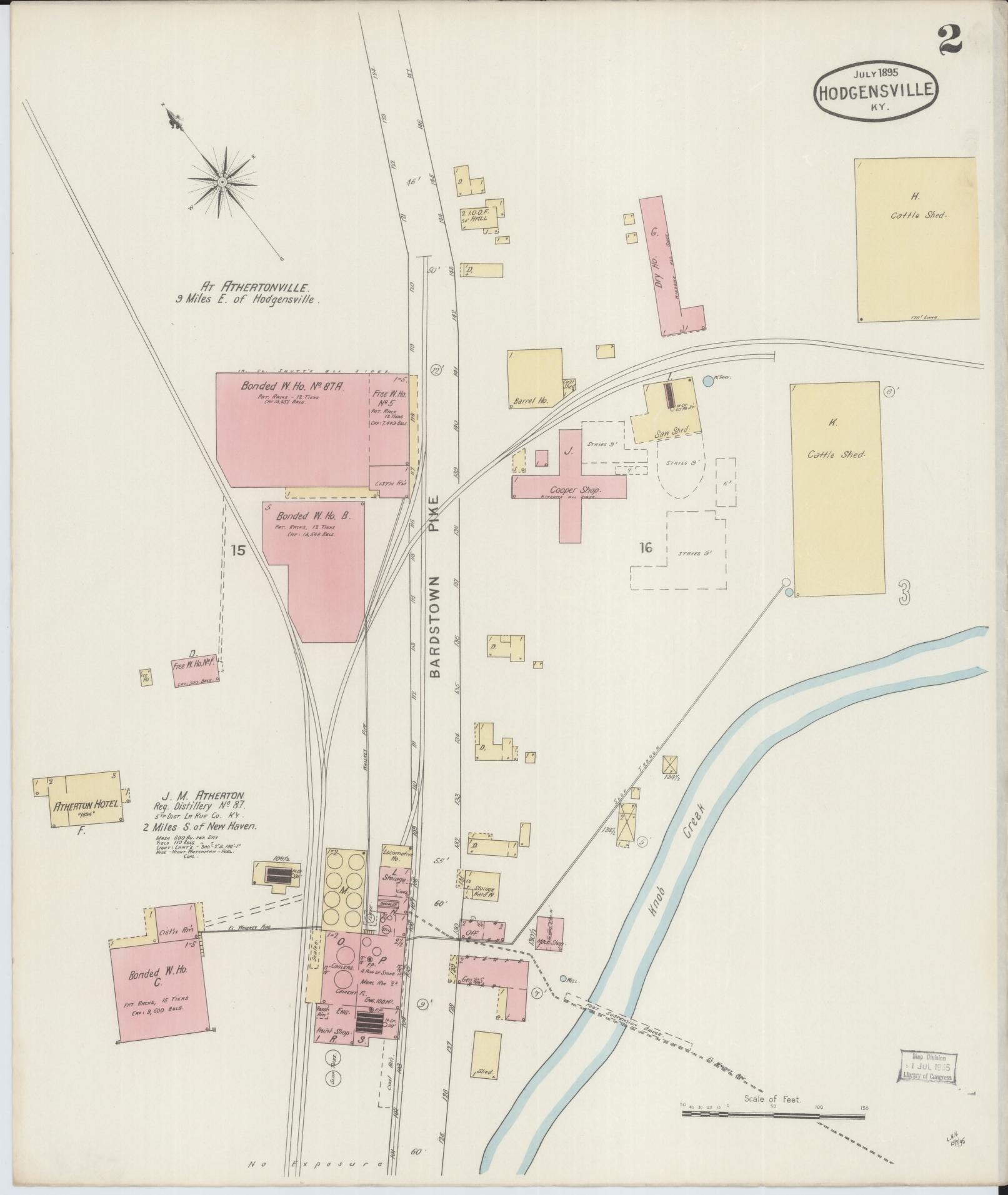 Sanborn Fire Insurance Map from Hodgenville, Larue County, Kentucky (1895), Sheet #0002 - Complete Map Set gallery image, historic Sanborn map, vintage wall art, Kentucky Kentucky