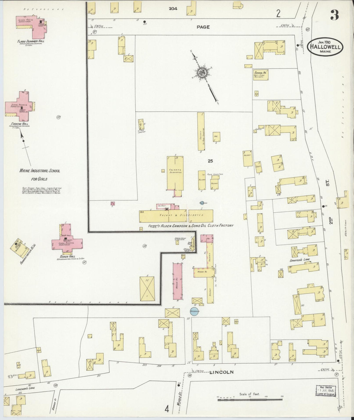 Sanborn Fire Insurance Map from Hallowell, Kennebec County, Maine (1910), Sheet #0003 - Historic Sanborn Fire Insurance Map Print, vintage old map wall art, antique decor, genealogy gift, Maine Maine map