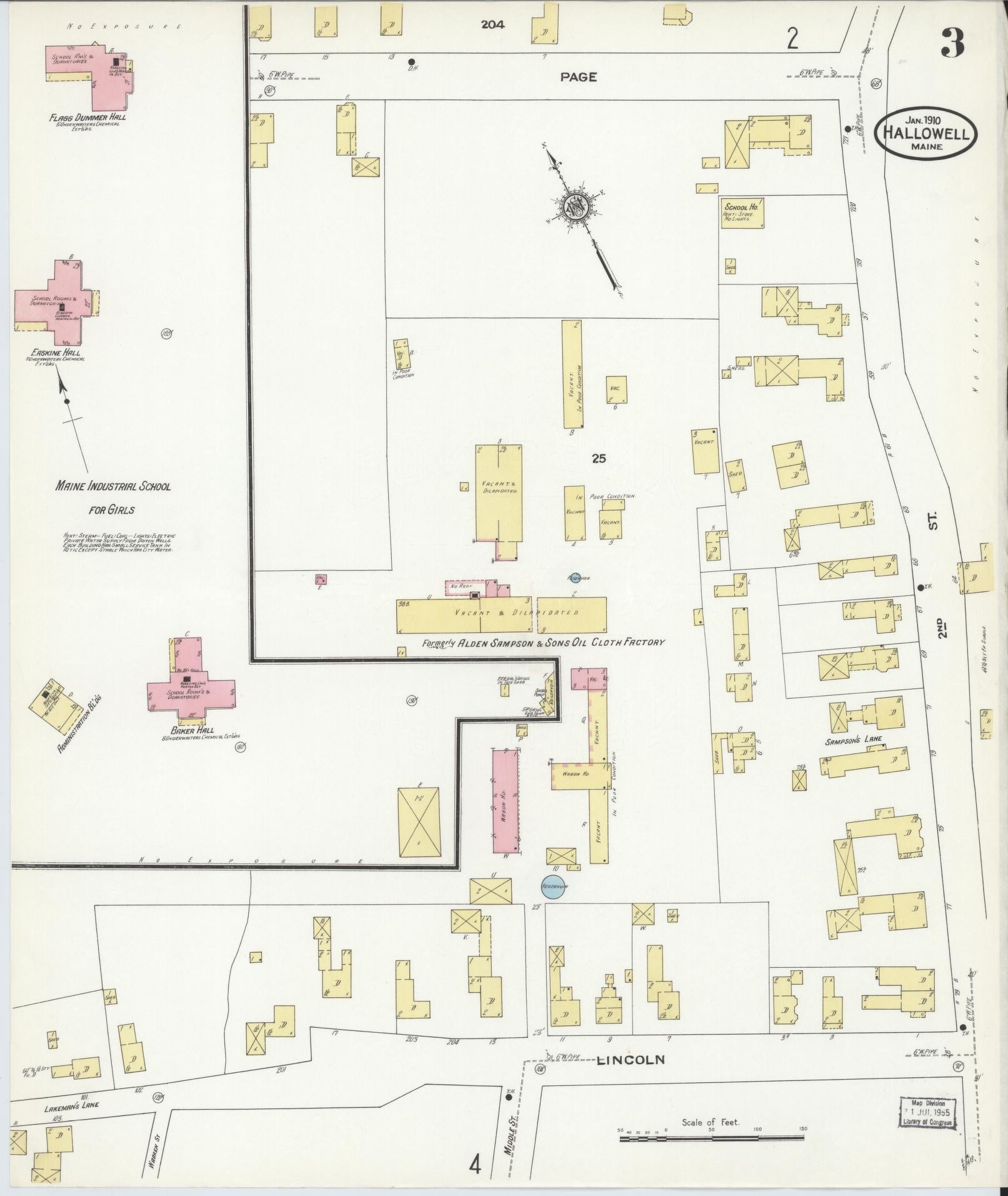 Sanborn Fire Insurance Map from Hallowell, Kennebec County, Maine (1910), Sheet #0003 - Historic Sanborn Fire Insurance Map Print, vintage old map wall art, antique decor, genealogy gift, Maine Maine map