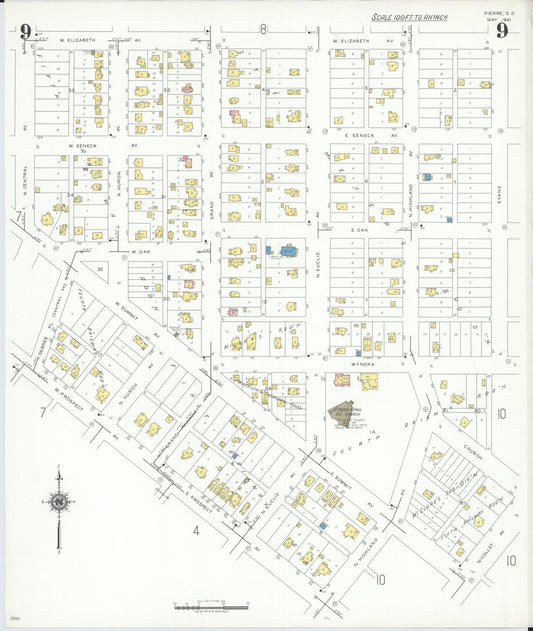 Sanborn Fire Insurance Map from Pierre, Hughes County, South Dakota (1941), Sheet #0009 - Historic Sanborn Fire Insurance Map Print, vintage old map wall art, antique decor, genealogy gift, South Dakota South Dakota map