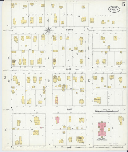Sanborn Fire Insurance Map from Waseca, Waseca County, Minnesota (1899), Sheet #0005 - Historic Sanborn Fire Insurance Map Print, vintage old map wall art, antique decor, genealogy gift, Minnesota Minnesota map