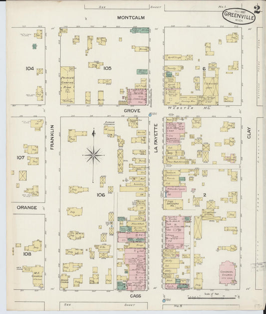 Sanborn Fire Insurance Map from Greenville, Montcalm County, Michigan (1887), Sheet #0002 - Historic Sanborn Fire Insurance Map Print, vintage old map wall art, antique decor, genealogy gift, Michigan Michigan map