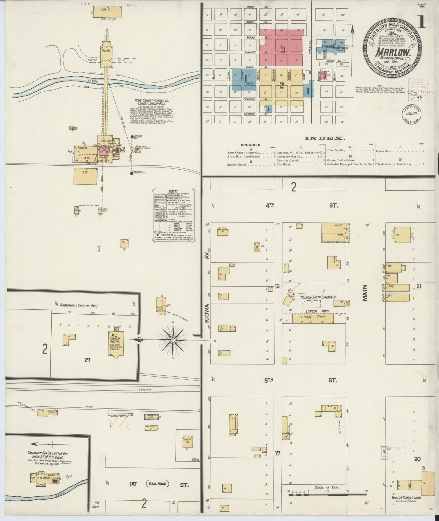 Sanborn Fire Insurance Map from Marlow, Stephens County, Oklahoma (1902), Sheet #0001 - Historic Sanborn Fire Insurance Map Print, vintage old map wall art, antique decor, genealogy gift, Oklahoma Oklahoma map