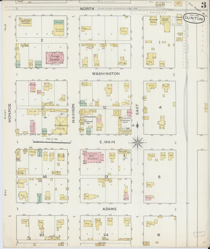 Sanborn Fire Insurance Map from Clinton, De Witt County, Illinois (1887), Sheet #0003 - Historic Sanborn Fire Insurance Map Print, vintage old map wall art, antique decor, genealogy gift, Illinois Illinois map