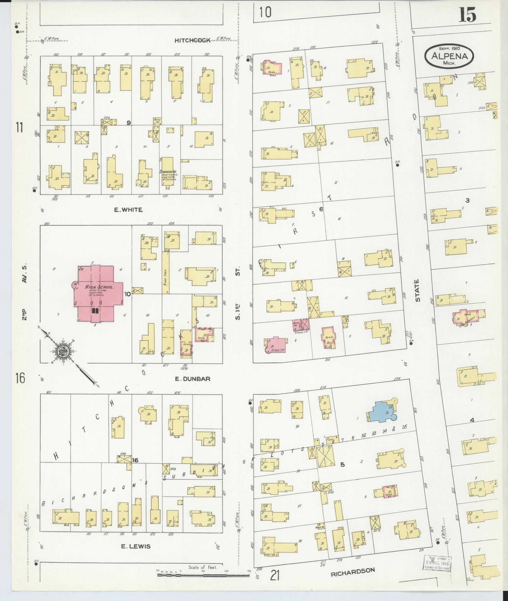 Sanborn Fire Insurance Map from Alpena, Alpena County, Michigan (1910), Sheet #0015 - Complete Map Set gallery image, historic Sanborn map, vintage wall art, Michigan Michigan
