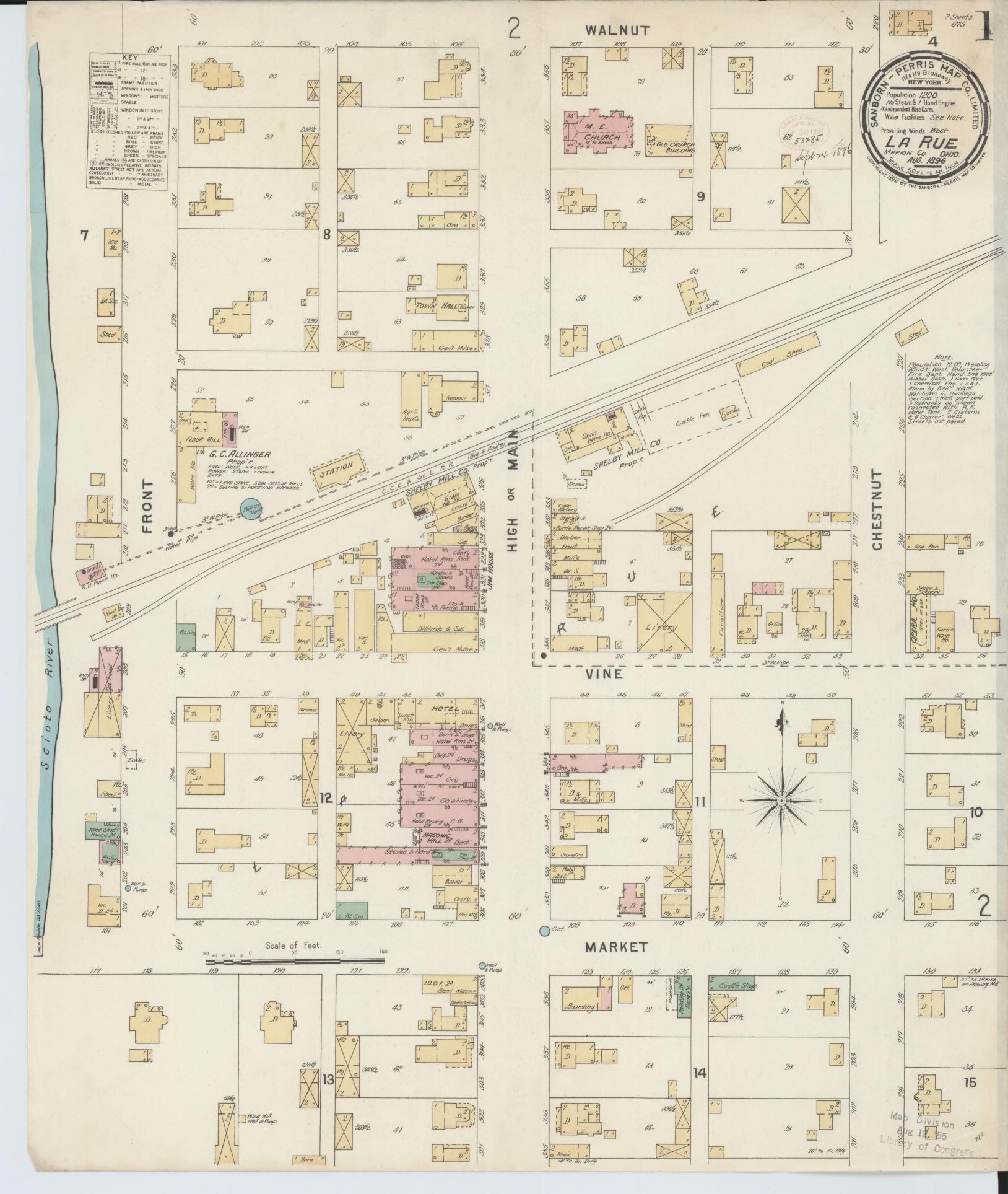 Sanborn Fire Insurance Map from La Rue, Marion County, Ohio (1891), Sheet #0001 - Historic Sanborn Fire Insurance Map Print, vintage old map wall art, antique decor, genealogy gift, Ohio Ohio map