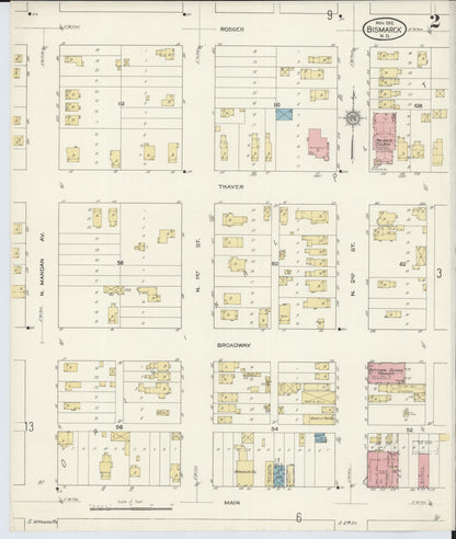 Sanborn Fire Insurance Map from Bismarck, Burleigh County, North Dakota (1912), Sheet #0002 - Complete Map Set gallery image, historic Sanborn map, vintage wall art, North Dakota North Dakota