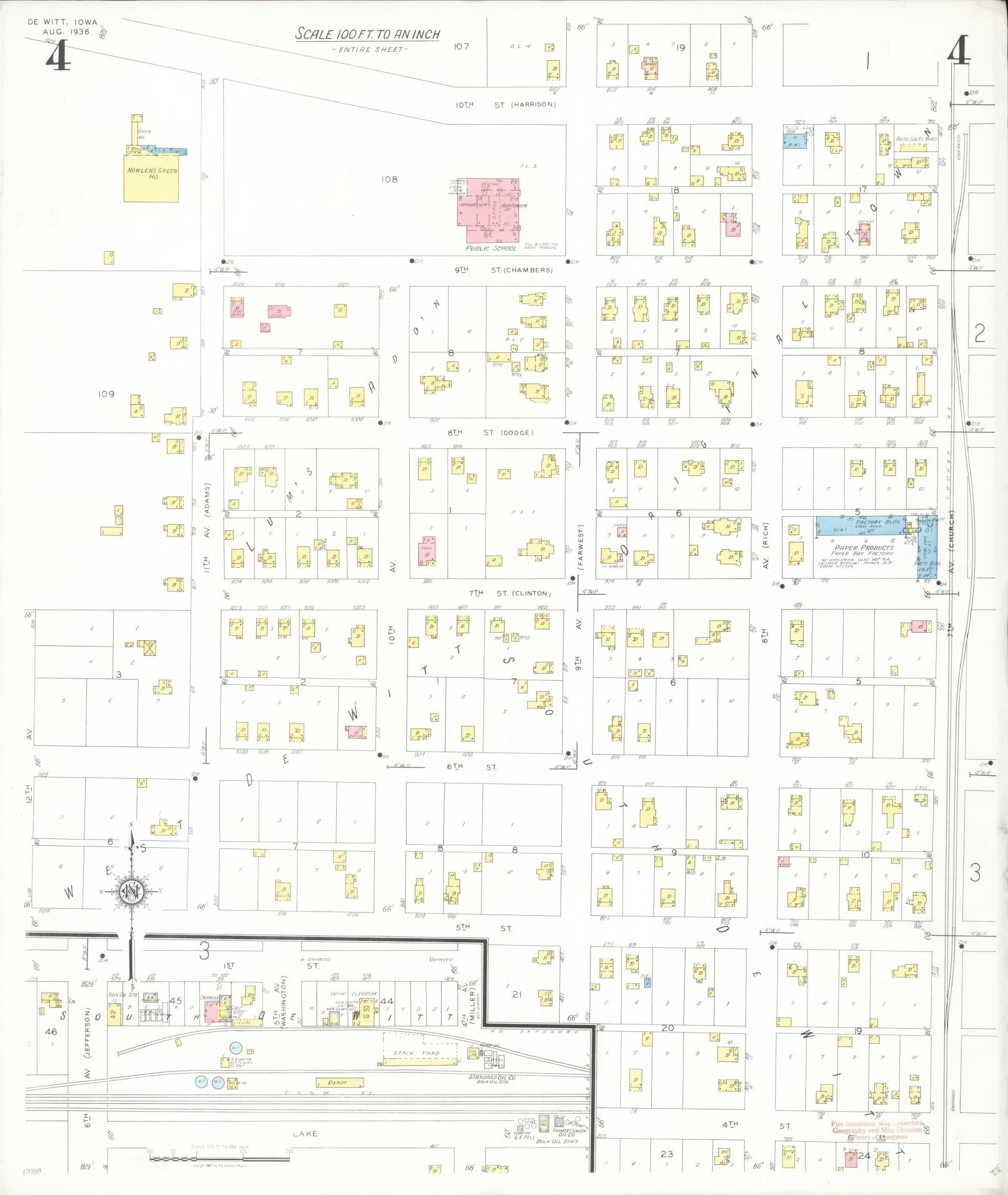 Sanborn Fire Insurance Map from De Witt, Clinton County, Iowa (1936), Sheet #0004 - Historic Sanborn Fire Insurance Map Print, vintage old map wall art