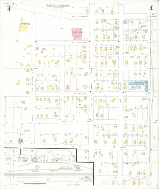 Sanborn Fire Insurance Map from De Witt, Clinton County, Iowa (1936), Sheet #0004 - Historic Sanborn Fire Insurance Map Print, vintage old map wall art