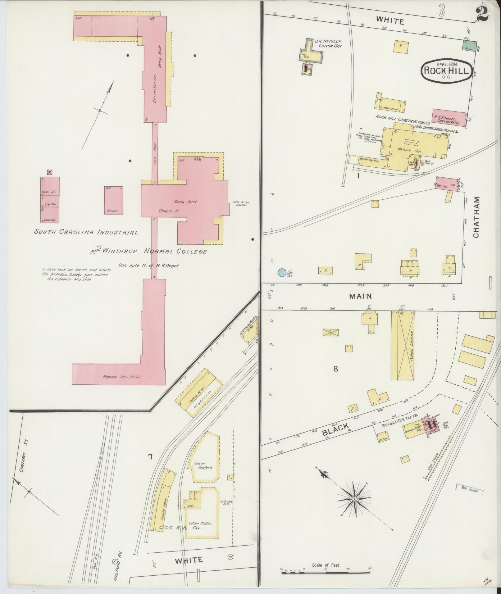 Sanborn Fire Insurance Map from Rock Hill, York County, South Carolina (1894), Sheet #0003 - Complete Map Set gallery image, historic Sanborn map, vintage wall art, South Carolina South Carolina