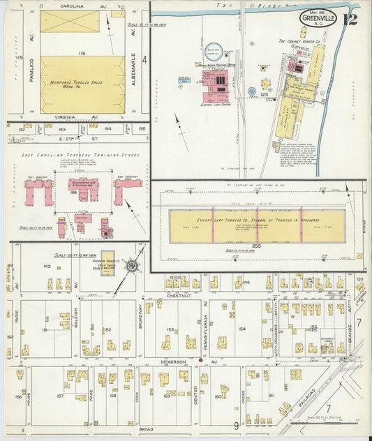 Sanborn Fire Insurance Map from Greenville, Pitt County, North Carolina (1916), Sheet #0012 - Historic Sanborn Fire Insurance Map Print, vintage old map wall art, antique decor, genealogy gift, North Carolina North Carolina map