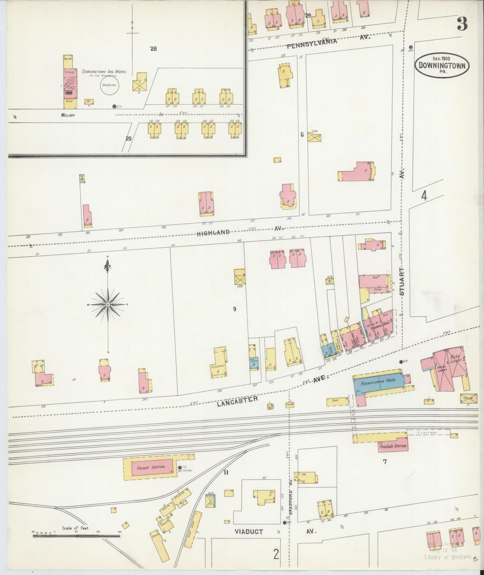 Sanborn Fire Insurance Map from Downingtown, Chester County, Pennsylvania (1903), Sheet #0003 - Historic Sanborn Fire Insurance Map Print, vintage old map wall art, antique decor, genealogy gift, Pennsylvania Pennsylvania map