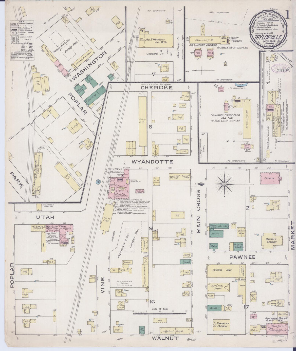 Sanborn Fire Insurance Map from Taylorville, Christian County, Illinois (1886), Sheet #0001 - Complete Map Set gallery image, historic Sanborn map, vintage wall art, Illinois Illinois