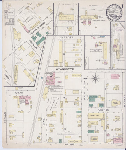 Sanborn Fire Insurance Map from Taylorville, Christian County, Illinois (1886), Sheet #0001 - Complete Map Set gallery image, historic Sanborn map, vintage wall art, Illinois Illinois