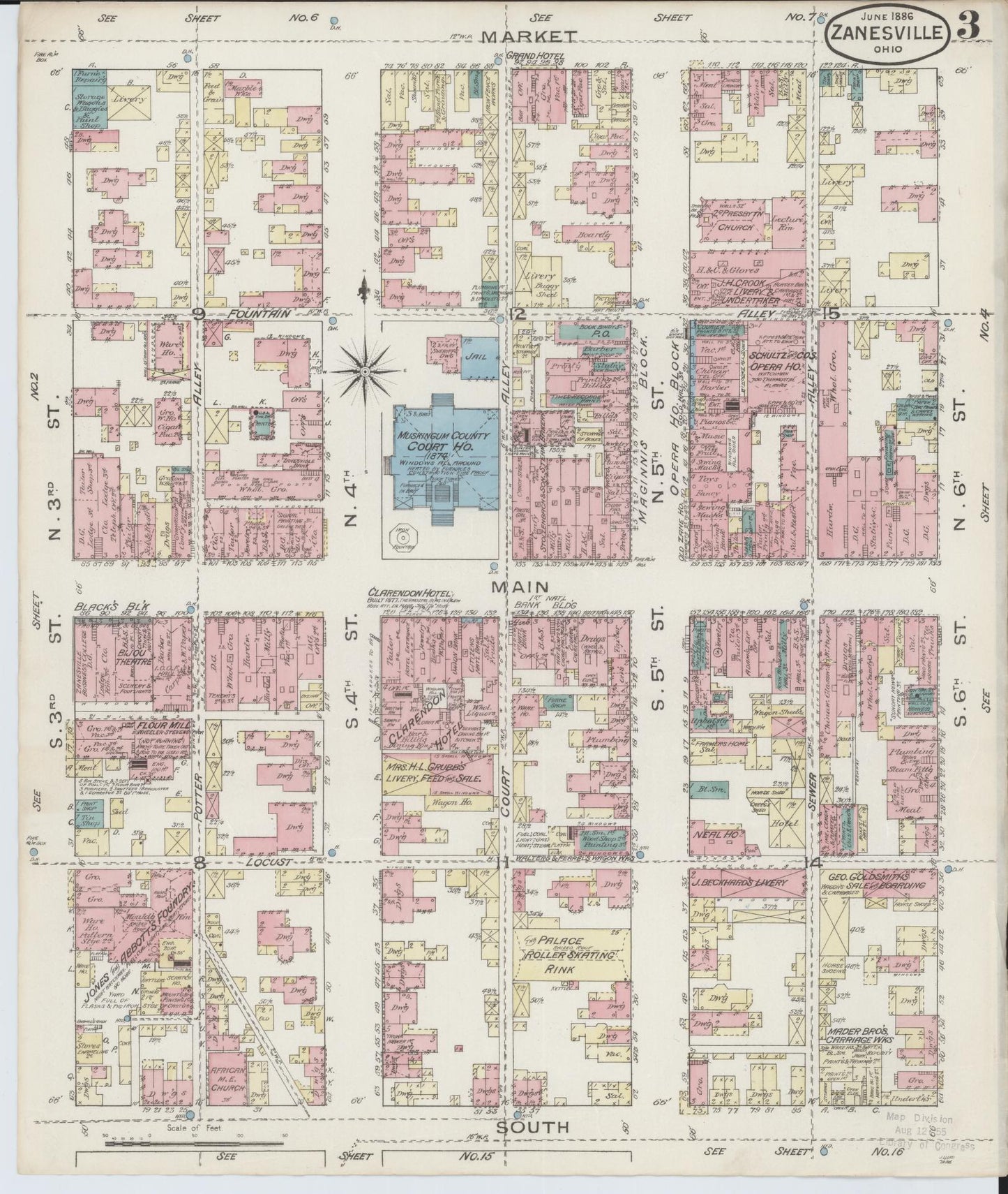 Sanborn Fire Insurance Map from Zanesville, Muskingum County, Ohio (1886), Sheet #0003 - Complete Map Set gallery image, historic Sanborn map, vintage wall art, Ohio Ohio