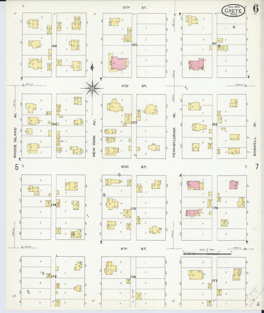 Sanborn Fire Insurance Map from Crete, Saline County, Nebraska (1909), Sheet #0006 - Historic Sanborn Fire Insurance Map Print, vintage old map wall art, antique decor, genealogy gift, Nebraska Nebraska map