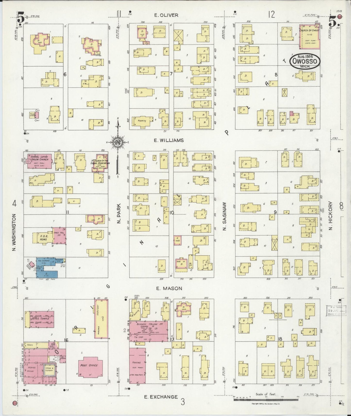 Sanborn Fire Insurance Map from Owosso, Shiawassee County, Michigan (1924), Sheet #0005 - Complete Map Set gallery image, historic Sanborn map, vintage wall art, Michigan Michigan