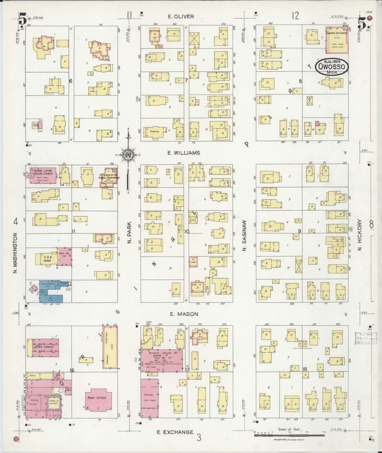 Sanborn Fire Insurance Map from Owosso, Shiawassee County, Michigan (1924), Sheet #0005 - Complete Map Set gallery image, historic Sanborn map, vintage wall art, Michigan Michigan