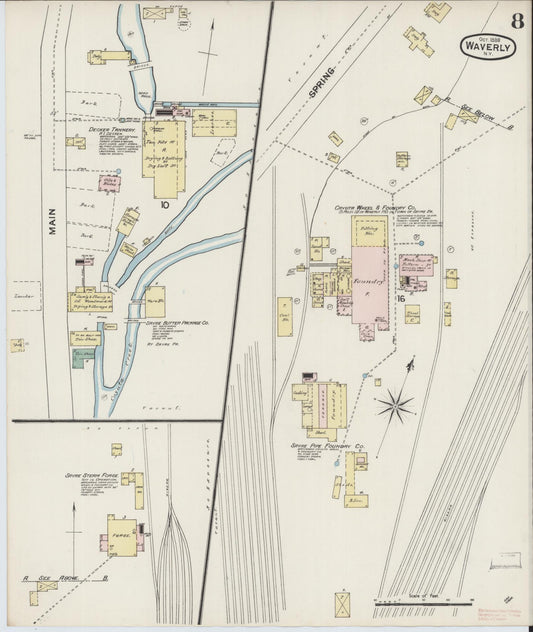Sanborn Fire Insurance Map from Waverly, Tioga County, New York (1888), Sheet #0008 - Historic Sanborn Fire Insurance Map Print, vintage old map wall art, antique decor, genealogy gift, New York New York map
