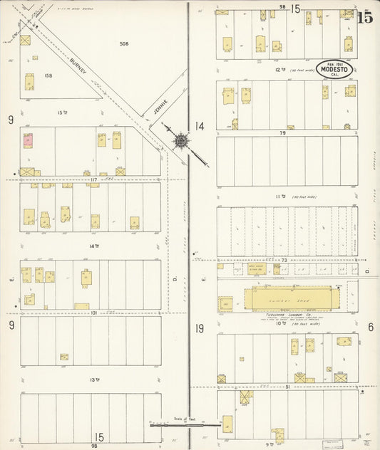 Sanborn Fire Insurance Map from Modesto, Stanislaus County, California (1911), Sheet #0015 - Historic Sanborn Fire Insurance Map Print, vintage old map wall art, antique decor, genealogy gift, California California map