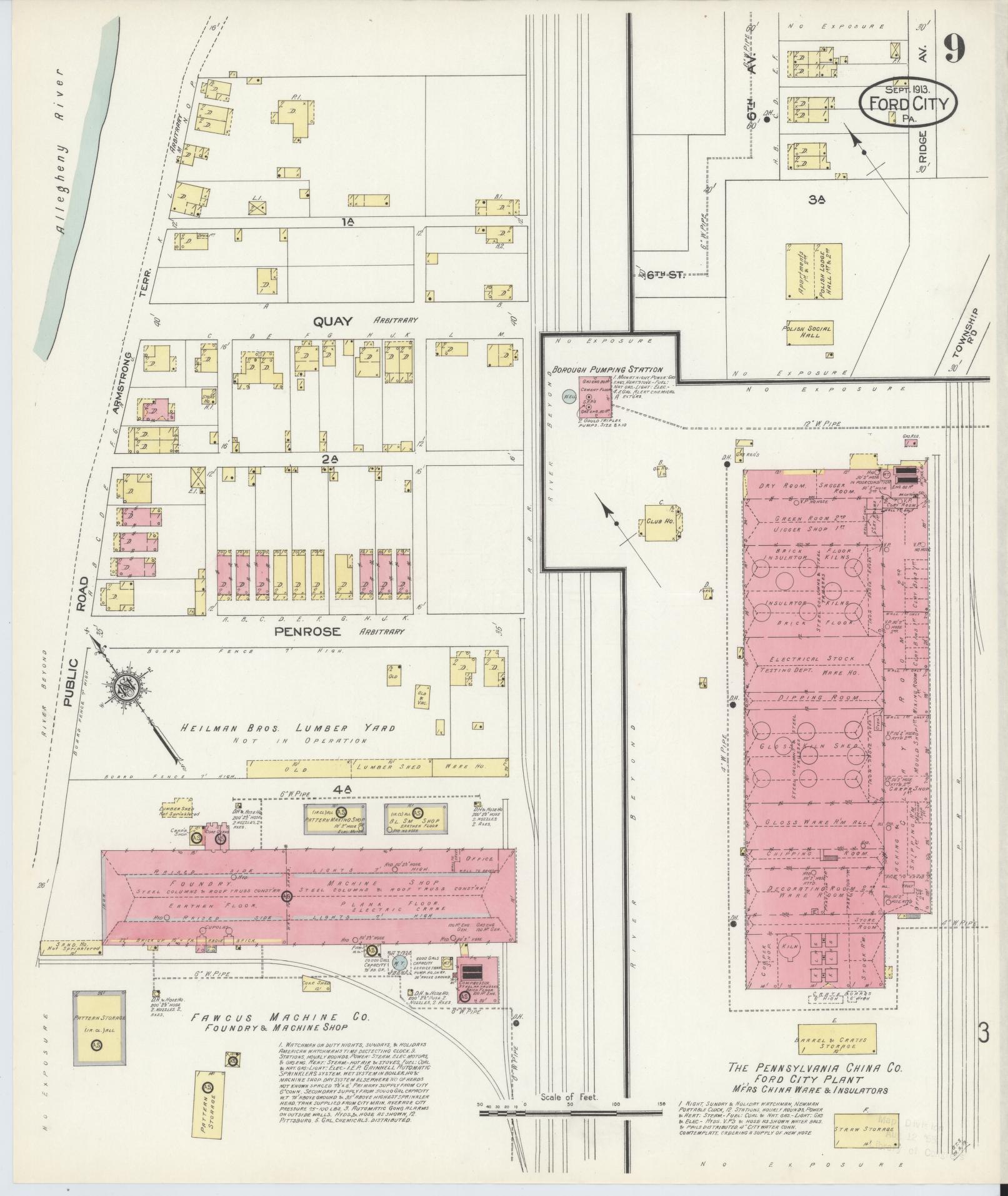 Sanborn Fire Insurance Map from Ford City, Armstrong County, Pennsylvania (1913), Sheet #0009 - Historic Sanborn Fire Insurance Map Print, vintage old map wall art, antique decor, genealogy gift, Pennsylvania Pennsylvania map