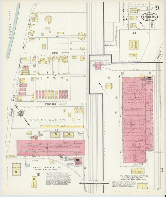 Sanborn Fire Insurance Map from Ford City, Armstrong County, Pennsylvania (1913), Sheet #0009 - Historic Sanborn Fire Insurance Map Print, vintage old map wall art, antique decor, genealogy gift, Pennsylvania Pennsylvania map